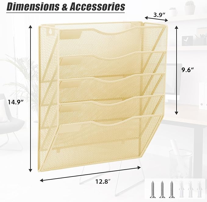 EASEPRES 5 Pocket Mesh Hanging Wall File Organizer, Wall Mounted Mail Paper - Image 7