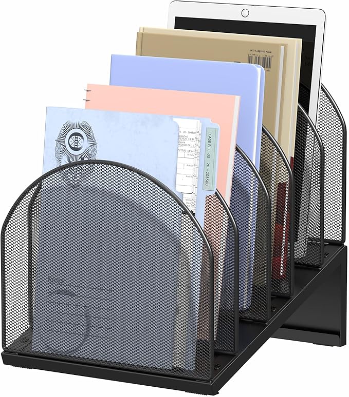 OUTIOE 5-Section Desk File Organizer, Metal Mesh Folder Organizer by OUTIOE