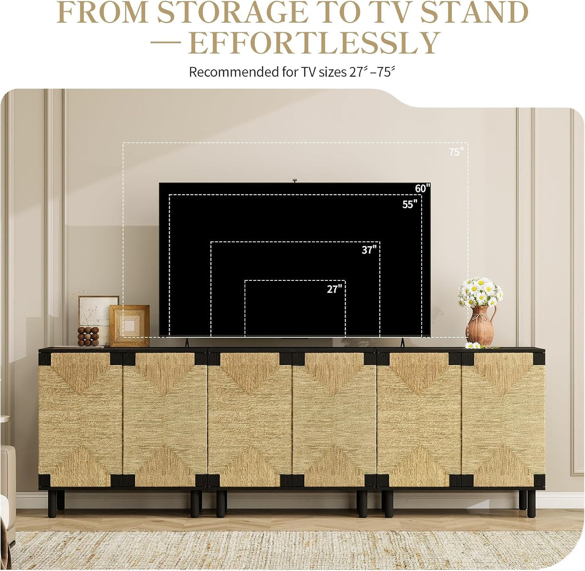 2-Pack 31.5" Sideboard Cabinet for TV - Boho TV Stand with Storage, Smal...