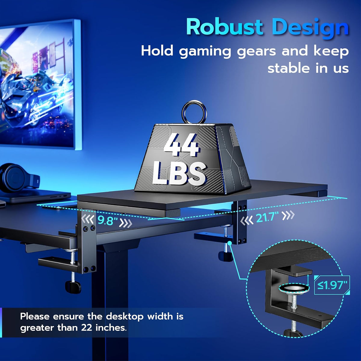 ARES WING Clamp-On 21.7" Desk Extender Shelf, Heavy Duty Desktop Organizer