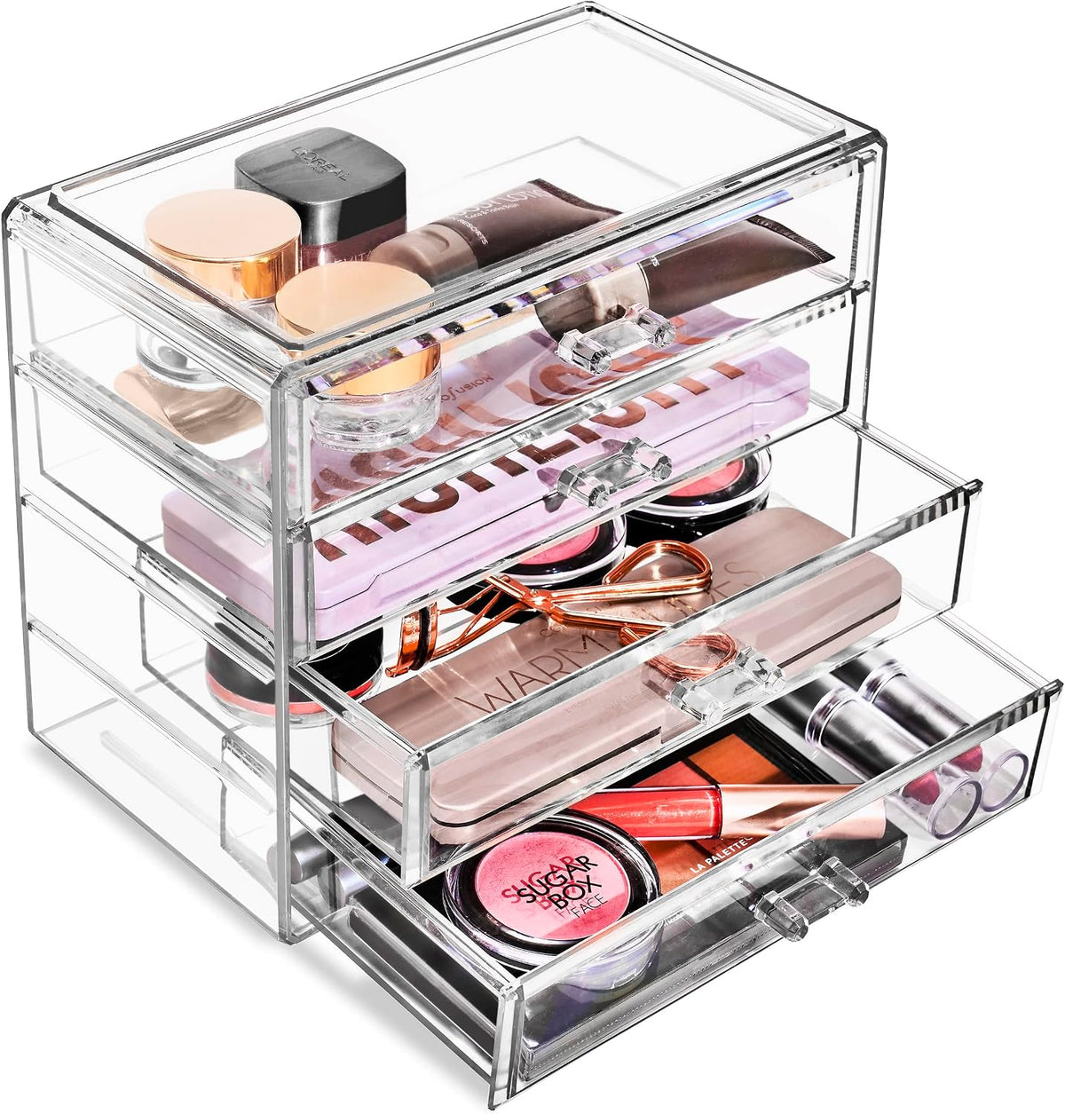 Sorbus Wide 4-Drawer Makeup Organizer Set for Vanity & Countertop (Clear)