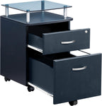 2‑Drawer Rolling File Cabinet with Lock, Glass Top,Fits Under‑Desk,Graphite | Rolling 2‑drawer file cabinet with lock, glass top, storage shelf, smooth wheels, under‑desk design work as a printer stand