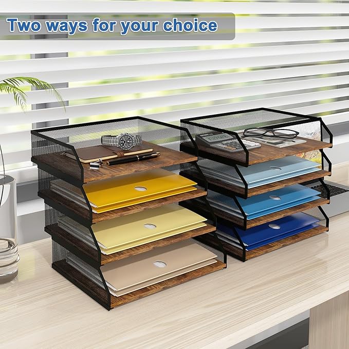 Natwind 4-Tier Stackable Paper Tray, Metal Mesh Desktop Organizer, Paper Sorter - Image 6