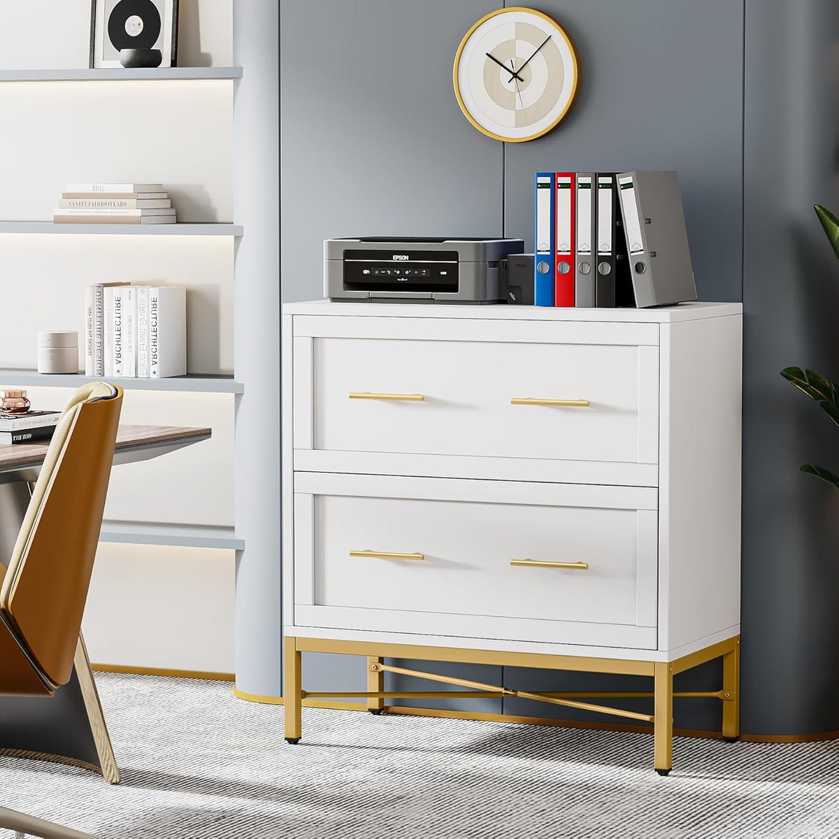 tribesigns modern white 2 drawer file cabinet, lateral, side view