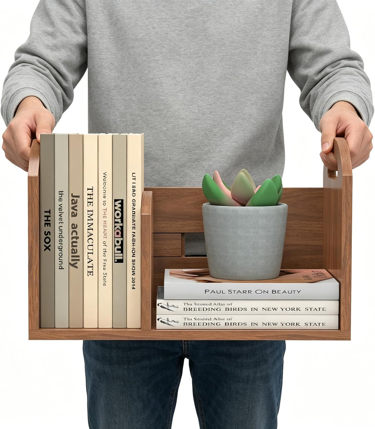 Wood Desktop Bookshelf, Upright Tabletop Book Shelf With Adjustable Divider S...