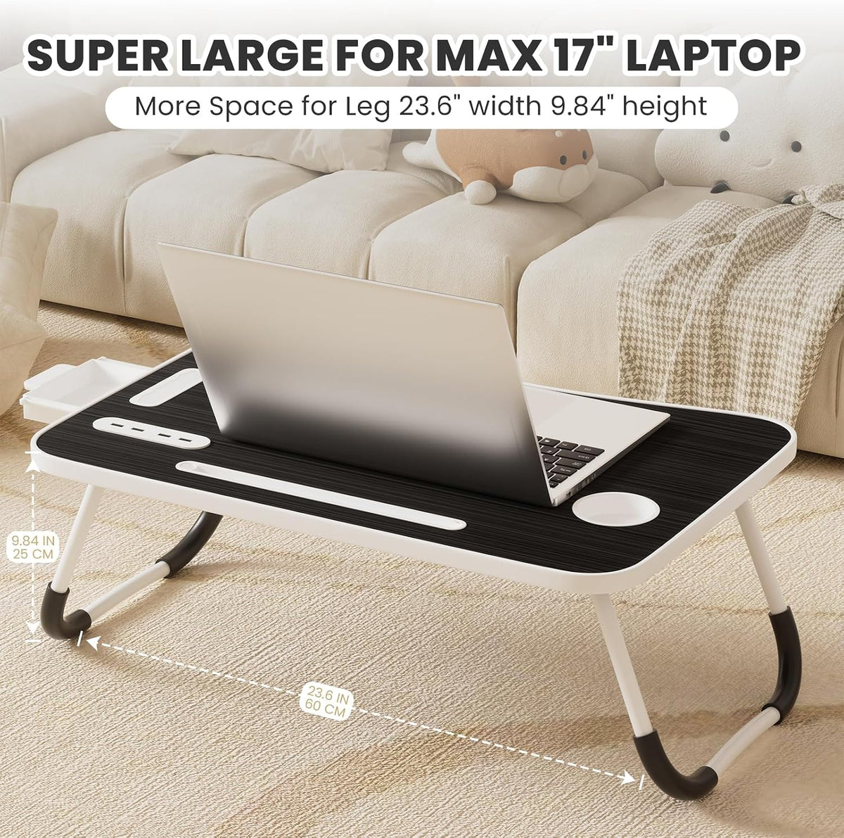 Lap Desk for Laptop Tray, Foldable Laptop Bed Desk with Storage Drawer