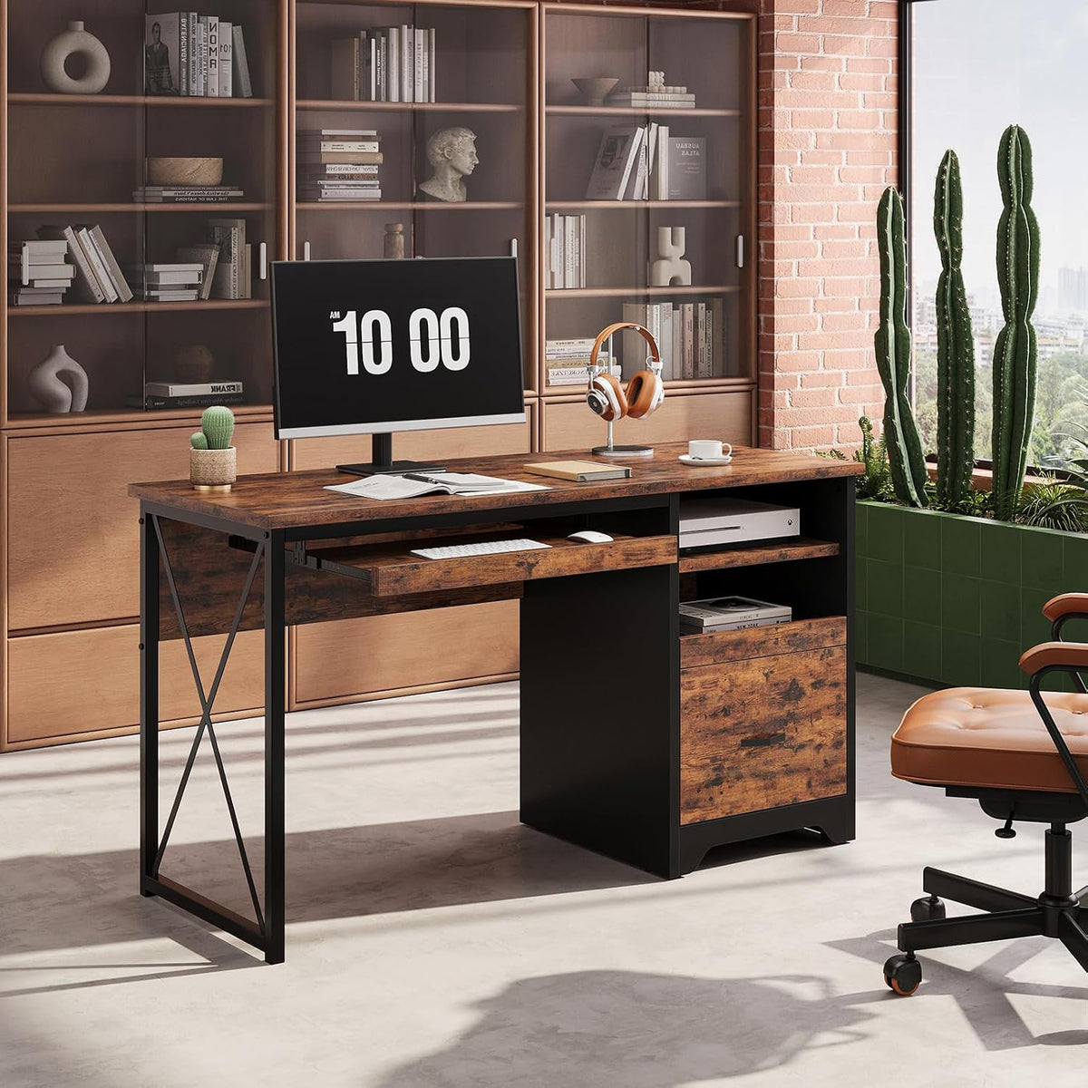 Bestier 47" Computer Desk with Drawers, Home Office Desk with Keyboard T...