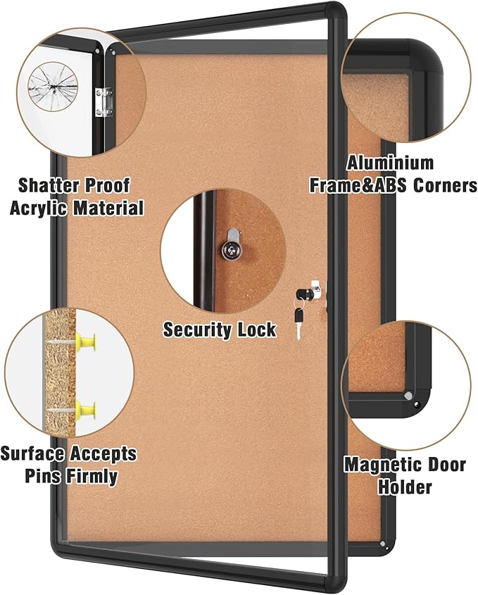 Mifuro 36"x24" Enclosed Bulletin Board, Lockable Weather-Resistant Aluminum - Image 3