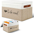 Marsui 1 Pcs Book Lover Gifts TBR Book Storage Basket with Lids,Camel | To Be Read Storage Bin, Linen with Leather Handles, Organizer for Paperback Novels, Bookish Gifts for Club Readers Teachers