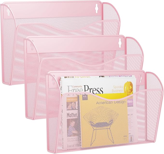 GDINDINFAN 3 Single Pocket Wall File Holder, Mesh Hanging File Folder Paper by GDINDINFAN