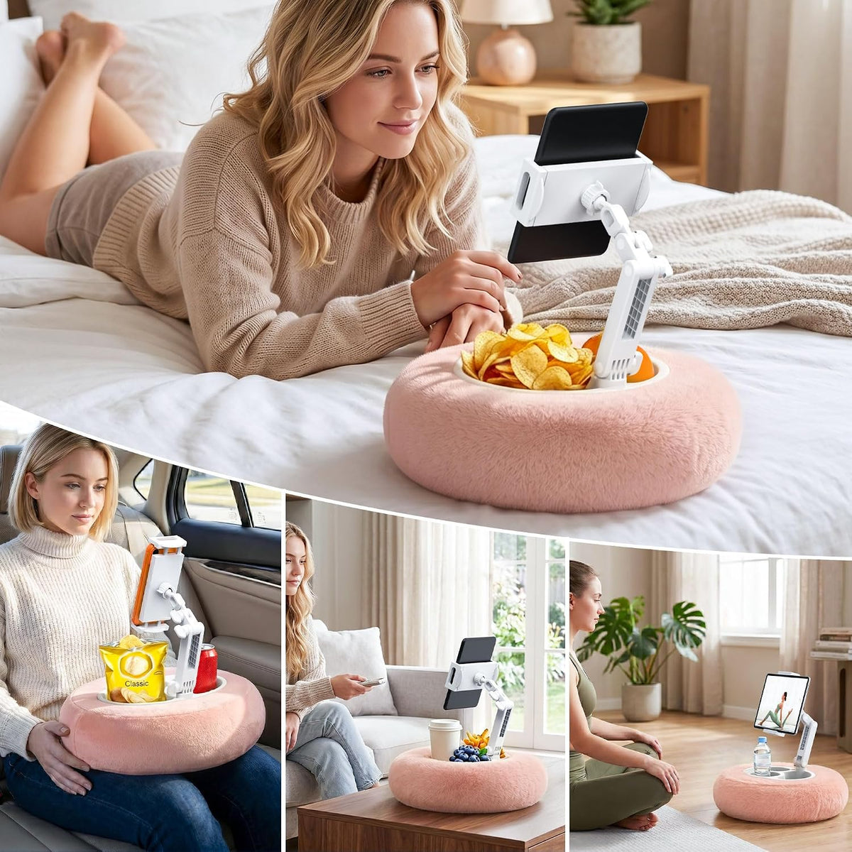 HomeMount Stable Tablet & Kindle Pillow Stand with Snack Tray, Grey