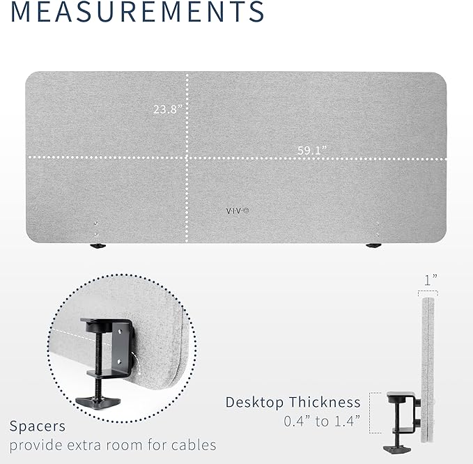 VIVO Clamp-on/Screw-on 60 x 24 inch Privacy Panel, Sound Absorbing Cubicle Desk - Image 3