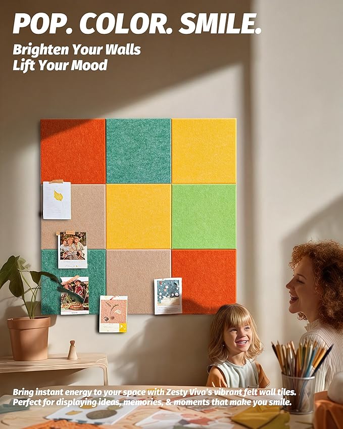 Felt Wall Tiles Bulletin Boards, Colorful Square Modular Design, Removable Cork - Image 2