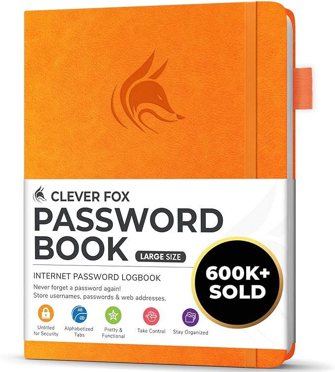 Clever Fox Password Book with alphabetical tabs. Internet Address Organizer by CleverFox