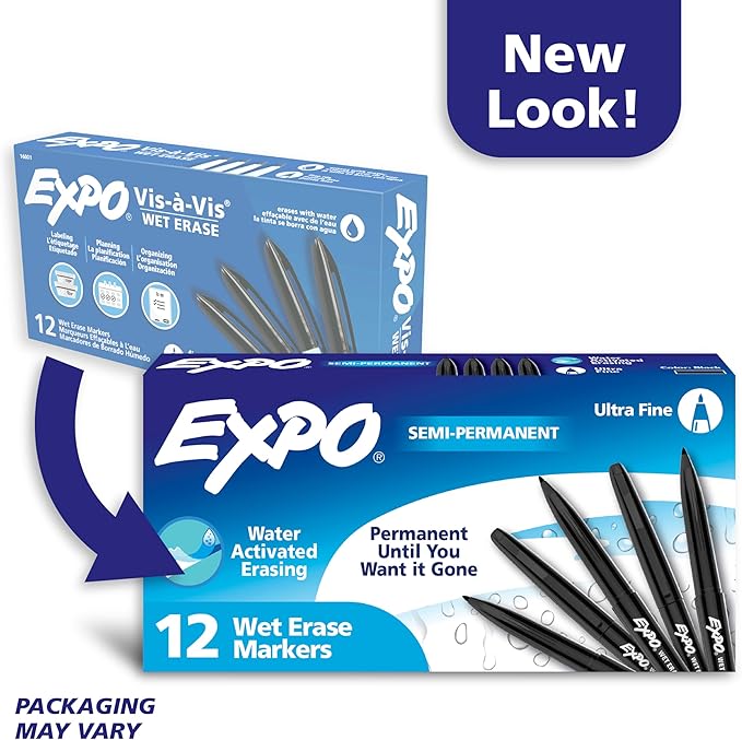 EXPO Visa Vis Wet Erase Markers Fine Point Black 12-Pack Ideal - Image 10