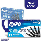 EXPO Visa Vis Wet Erase Markers Fine Point Black 12-Pack Ideal - Image 10