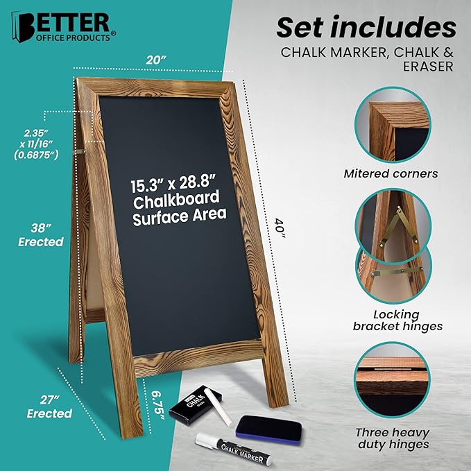 Better Office Products Magnetic A-Frame Chalkboard Sign, Extra Large 20" x 40" - Image 3