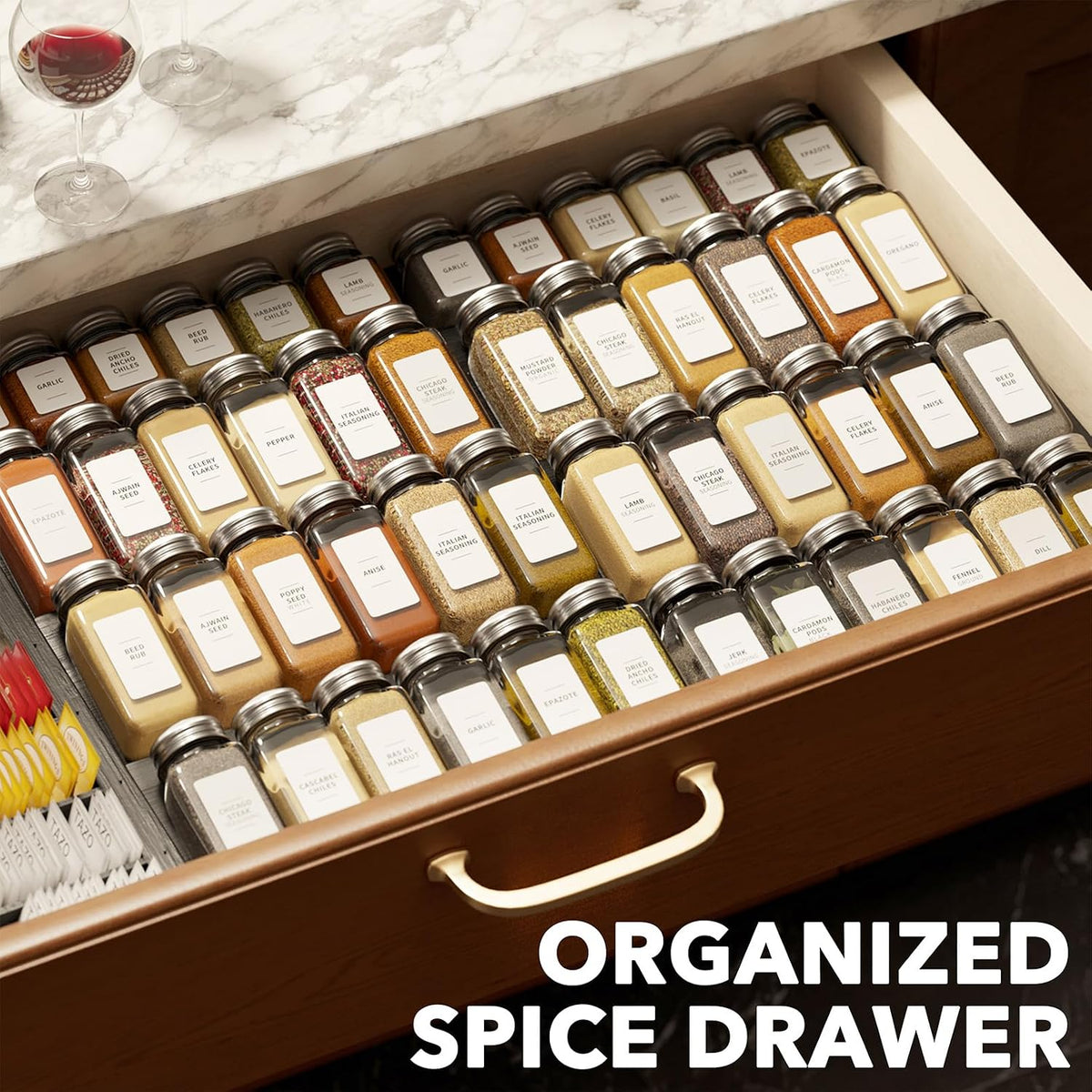 SpaceAid Bamboo Black Spice Drawer Organizer, (Need 3" Deep Drawer) Expa...