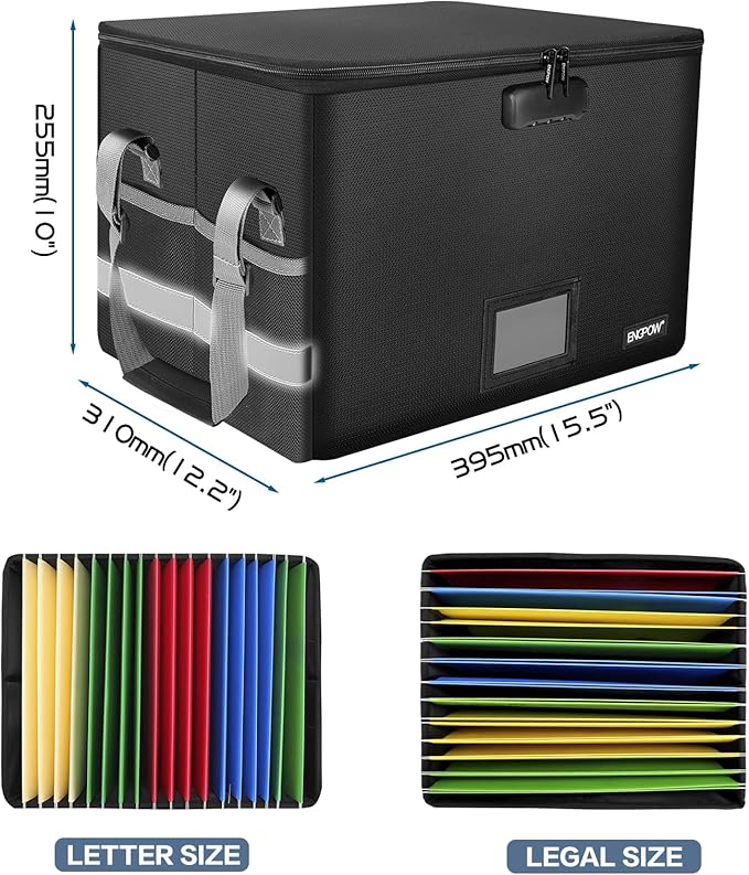 ENGPOW File Box with Lock, Fireproof Document Box with Pockets, Collapsible - Image 5