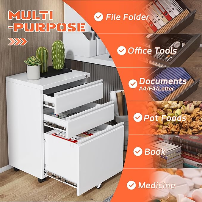 INTERGREAT 3 Drawer Mobile File Cabinet - Image 5
