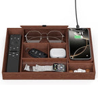 Valet Tray with Wireless Charger, Nightstand Organizer, Leather Desk Drawer by wirelessfuturecharger