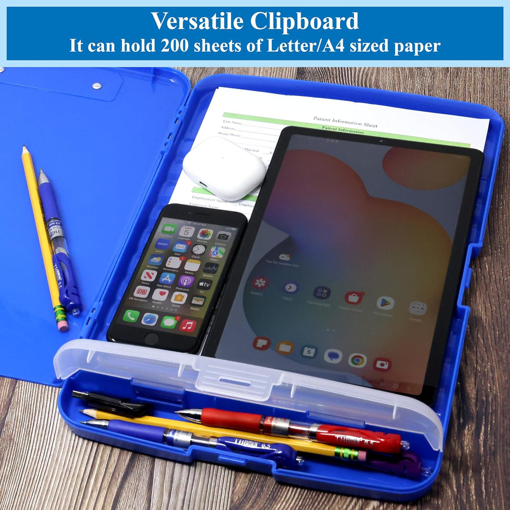 Think2Master [3 Pack] Blue Plastic Storage Clipboard with Pencil Holder. | 25% Heavier & 25% Sturdier| Heavy Duty. Nursing, Teacher & Classroom Must Have.