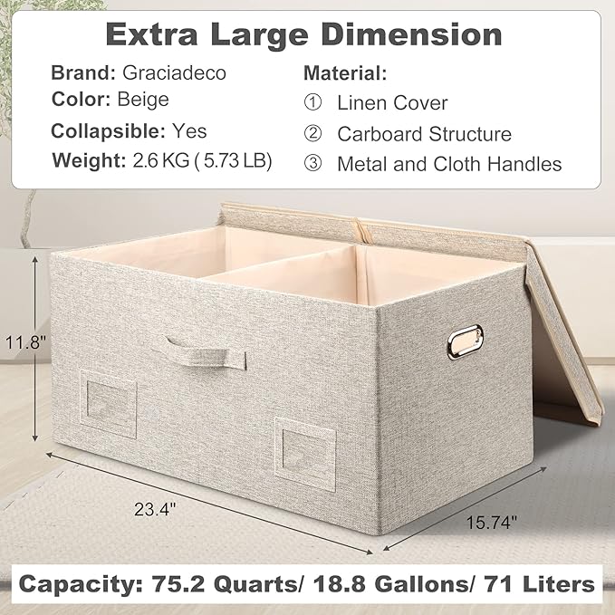 Graciadeco 75 Quart Extra Large Decorative Collapsible Storage Bins - Image 2