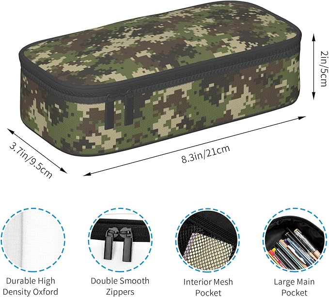 YIJIUWKIS Camo Pencil Case for Kids Boys Girls, Big Capacity Green Pencil Pouch - Image 3