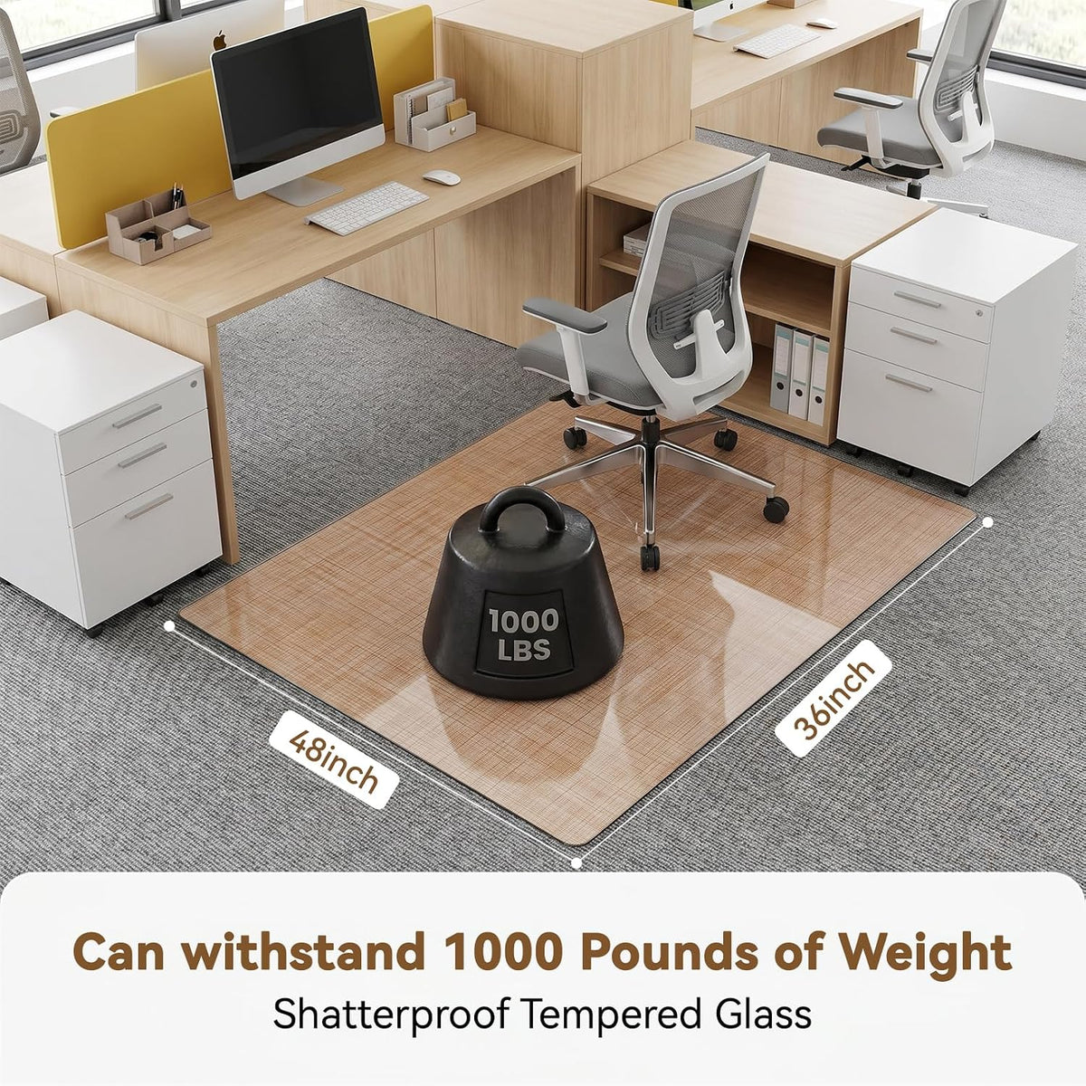 Tempered Glass Floor Mat 48" x 36" Office Chair Mat 1/5" Thick...