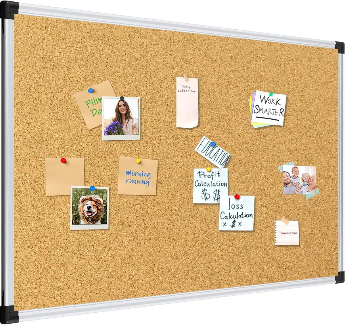 XBoard Cork Bulletin Board 36" x 24", Notice Board with Silver Alum...