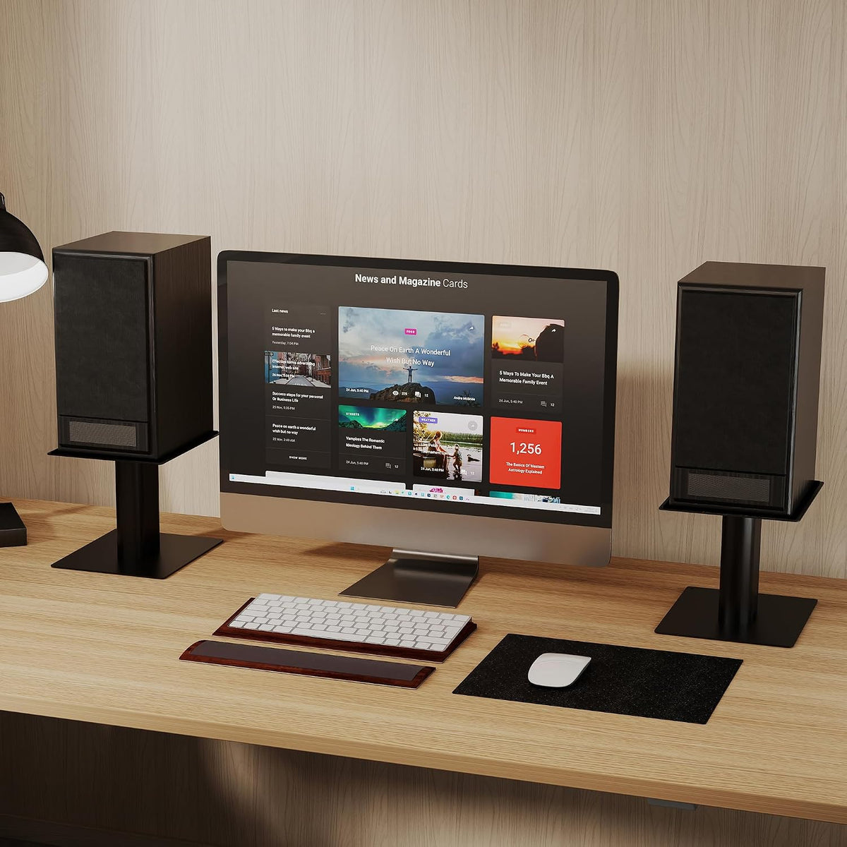 suptek 7.9 x 6.5 Universal Desktop Speaker Stands – Pair for Bookshelf & ...