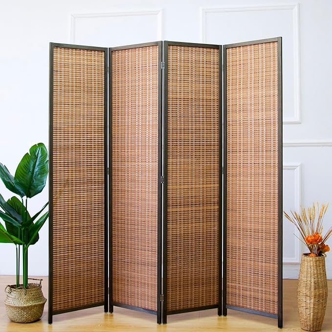 Furnnylane 4 Panel Bamboo Room Divider and Folding Panel Screen, Bamboo Panel - Image 5