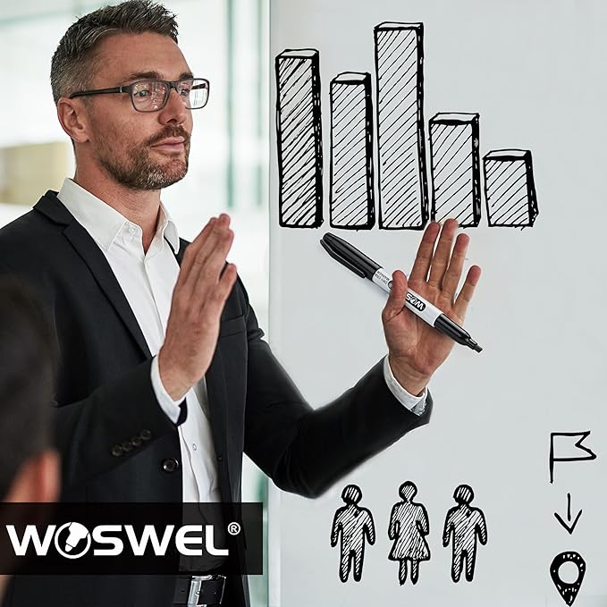WOSWEL Dry Erase Markers Bulk, 144 Pack Black Chisel Tip Whiteboard Markers - Image 7