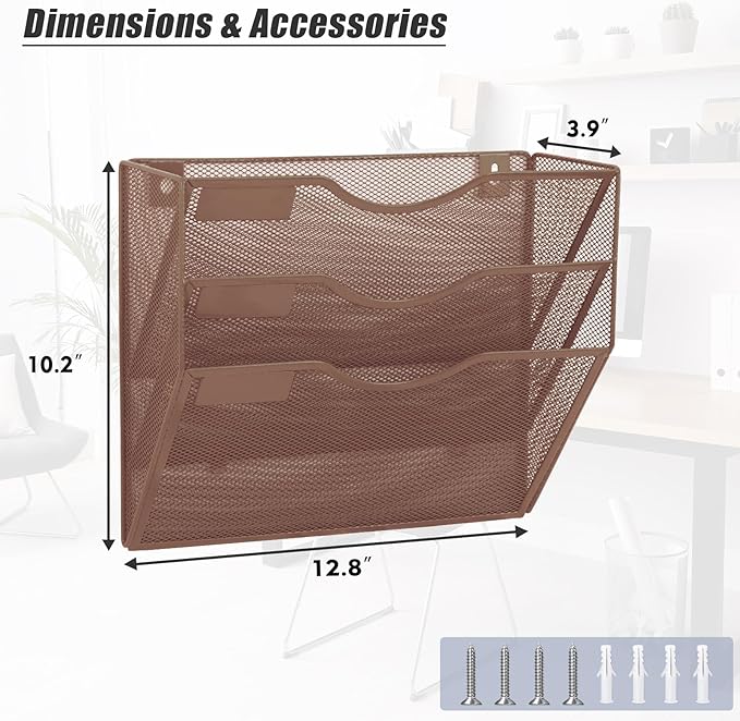 EASEPRES 3 Pocket Mesh Hanging Wall File Organizer, Wall Mounted Mail Paper - Image 2