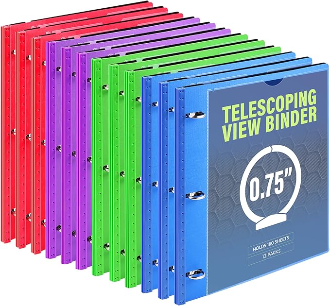 WOT I 12-Pack Telescoping 3 Ring Binder, Expandable Flexible Binder by WOTI