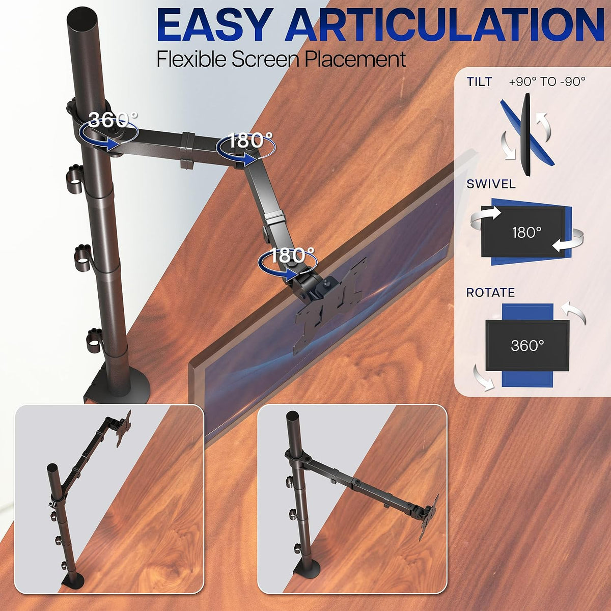 VIVO Extra Tall Single Monitor Desk Mount, 39 inch Pole VESA Stand for 13 to ...
