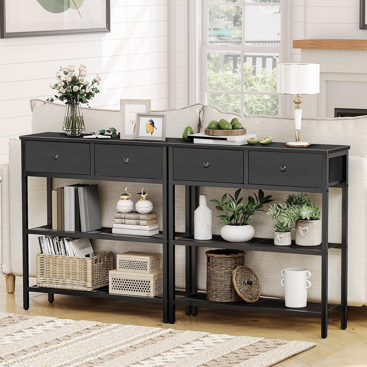 HOOBRO 29.5" Narrow Console Table with 2 Fabric Drawers, Small Sofa Table