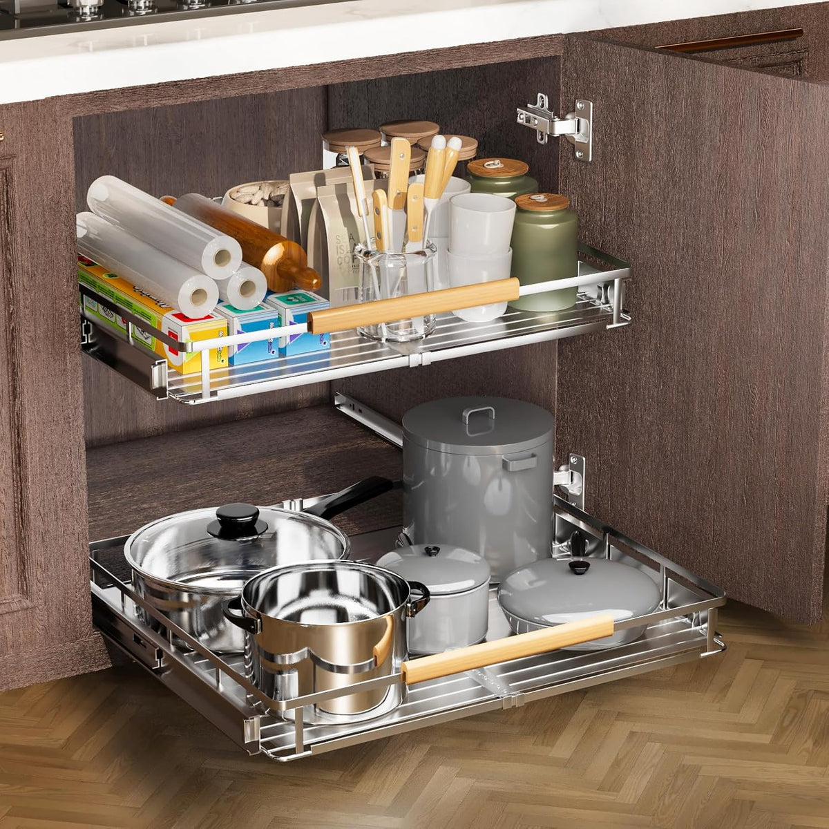 11.8~18"x17.3" Pull Out Cabinet Organizer，2Pack Expandable Sliding ...