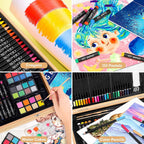 ibayam 150-pack art supplies, deluxe wooden art set showing dimensions