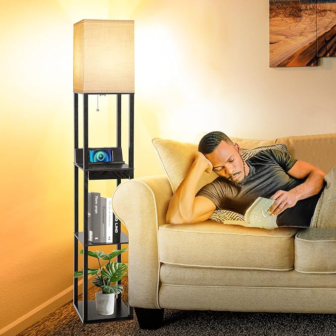 Floor Lamp with Shelves, RUNTOP LED Shelf Floor Lamp with Wireless Charger & 2 - Image 7