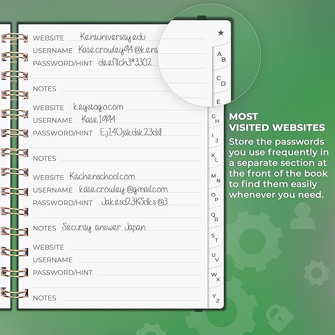 Clever Fox Password Book Spiral – Internet Address & Password Organizer - Image 4