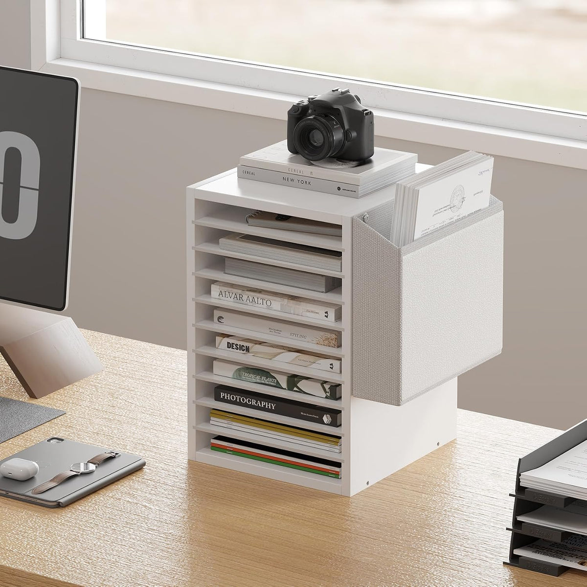 Unionly 10Tier Adjustable Mail Sorter,Wood Paper Organizer for Class,Office