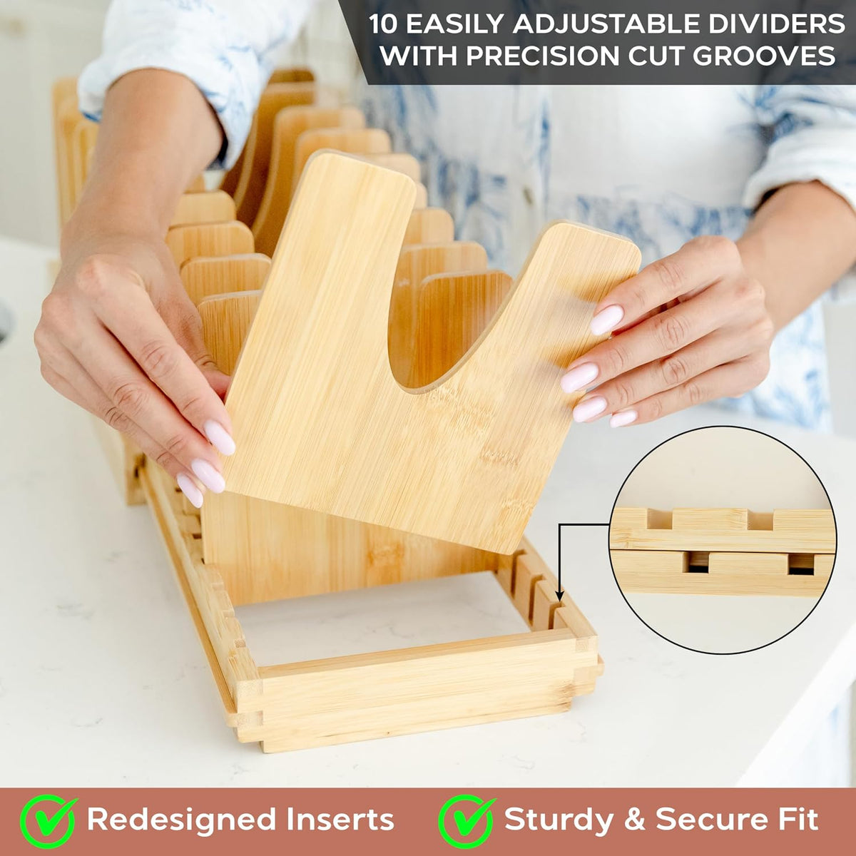 Pot and Pan Organizer for Under Cabinet – Bamboo Pot Lid Organizer for Cabine...