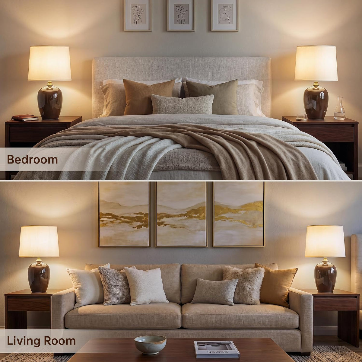 Dawnwake 19.1" Ceramic Table Lamps Set of 2 for Bedroom Living Room,Coffee