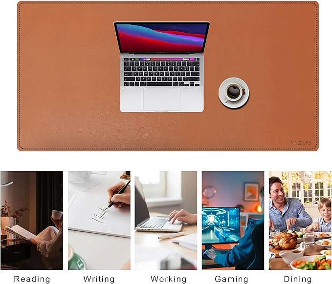 Mydours Cork & PU Leather Desk Mat, Dual-Sided Portable Desk Pad Blotter - Image 6