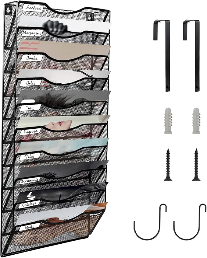 BOHDK Wall File Organizer, 10 Tire Hanging File Folder Mail Organizer, Vertical by BOHDK
