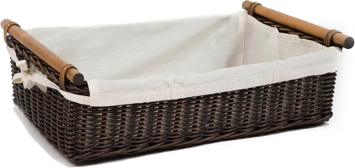 The Basket Lady Low Pole Handle Wicker Storage Basket, XL, Walnut Brown