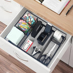 black desk organizer set, office supplies with stapler showing dimensions