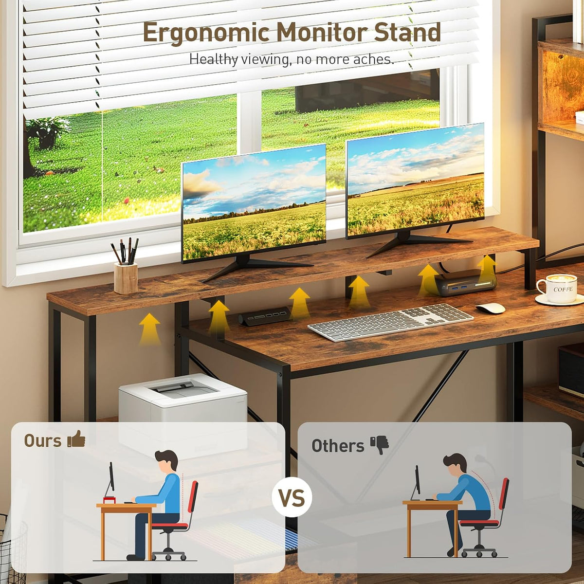 RALGEND L Shaped Gaming Desk with Storage Drawers & Shelves, Power Outlets