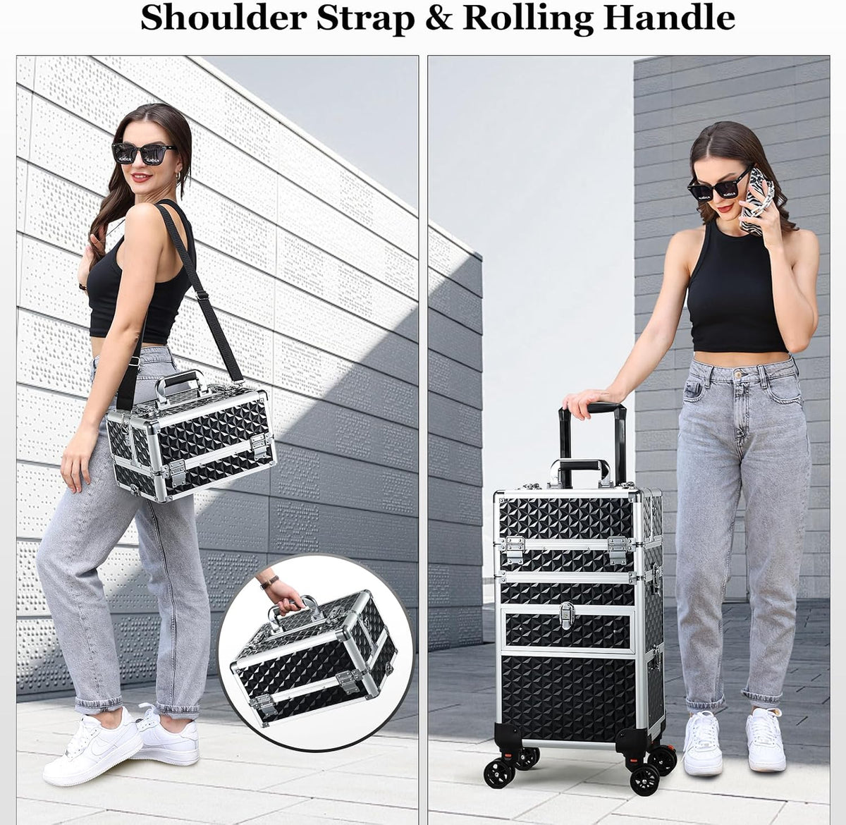 Joligrace Rolling Makeup Case with Drawers - Tattoo Storage Organizer Travel ...